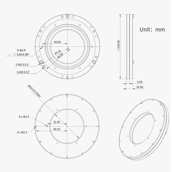 Bague de Tilt M54 pour caméras ASI2600 Pro, ASI6200 Pro, ASI2400MC-P